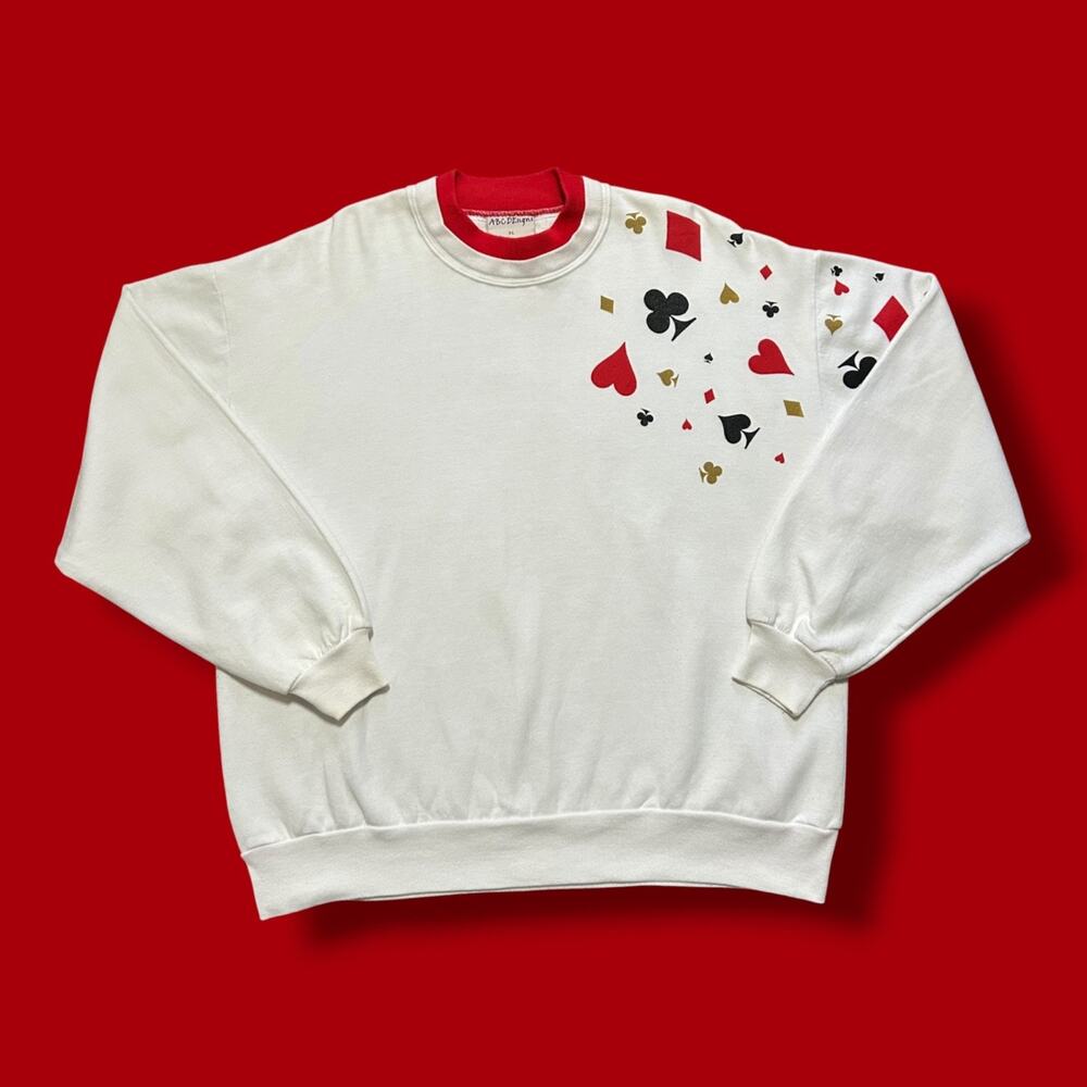 Vintage Sweatshirt Playing Cards Crewneck Pullover 90s y2k Poker Casino XL